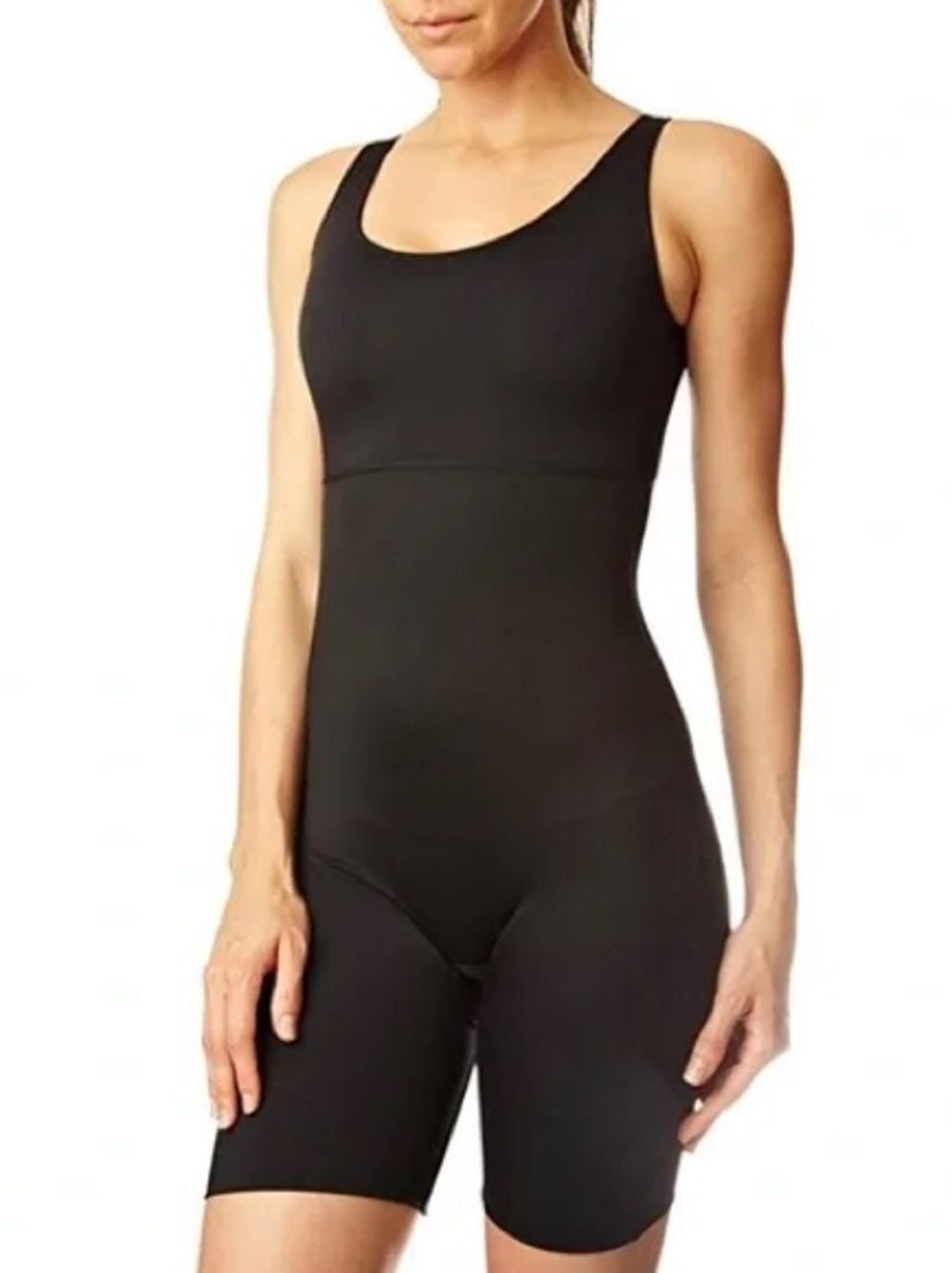 SPANX Black Hide & Sleek Mid Thigh Shapewear Slip Suit One Piece